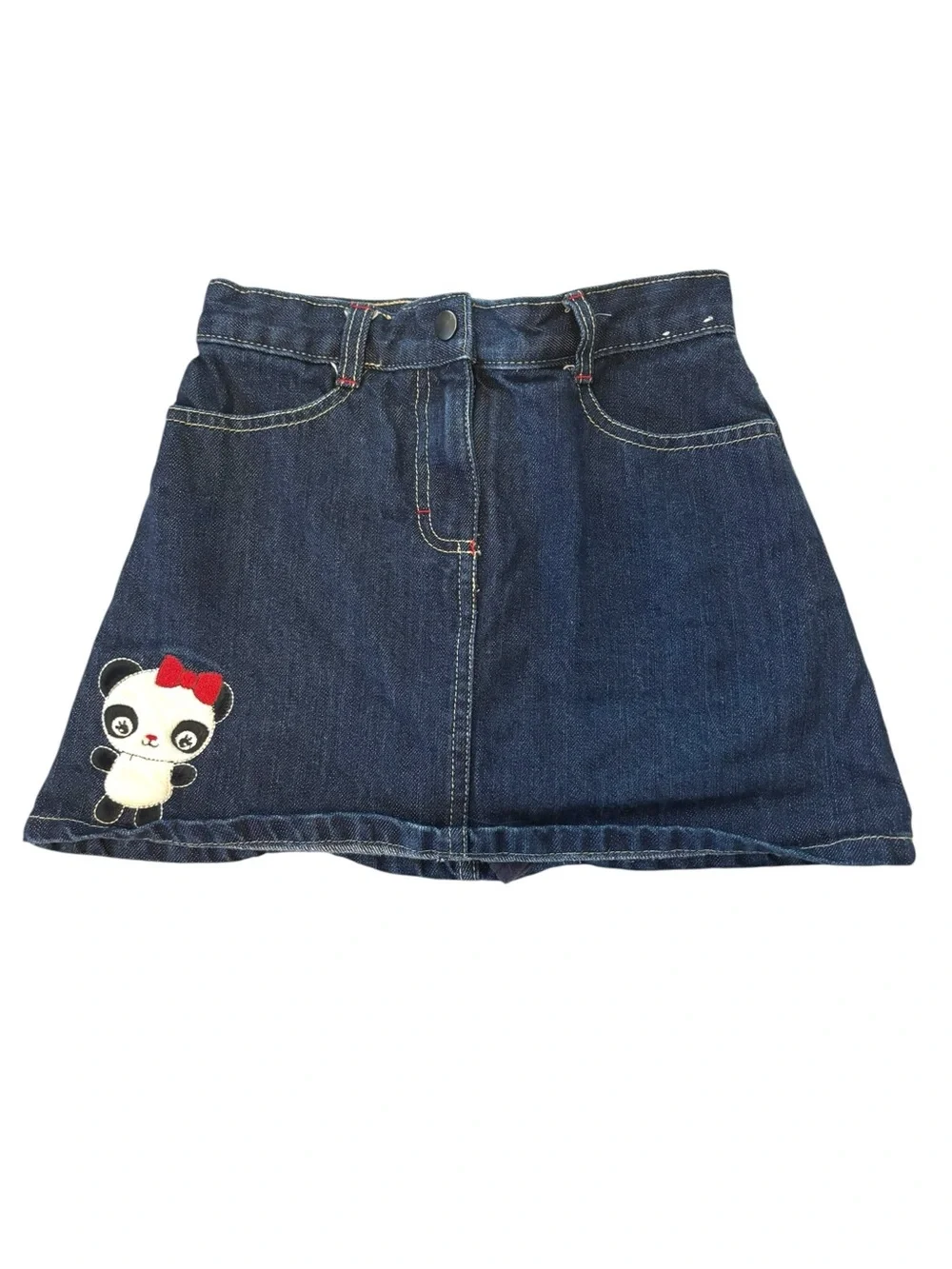 Gymboree Dark Blue Denim A-Line Skirt with Panda Applique Size 8
